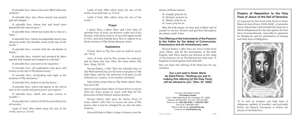 Prayers of Reparation to the Holy Face of Jesus of the Veil Of