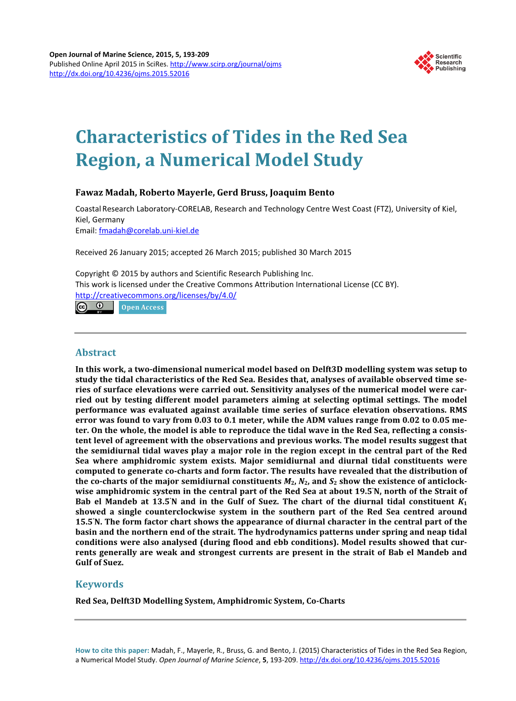 Characteristics of Tides in the Red Sea Region, a Numerical Model Study