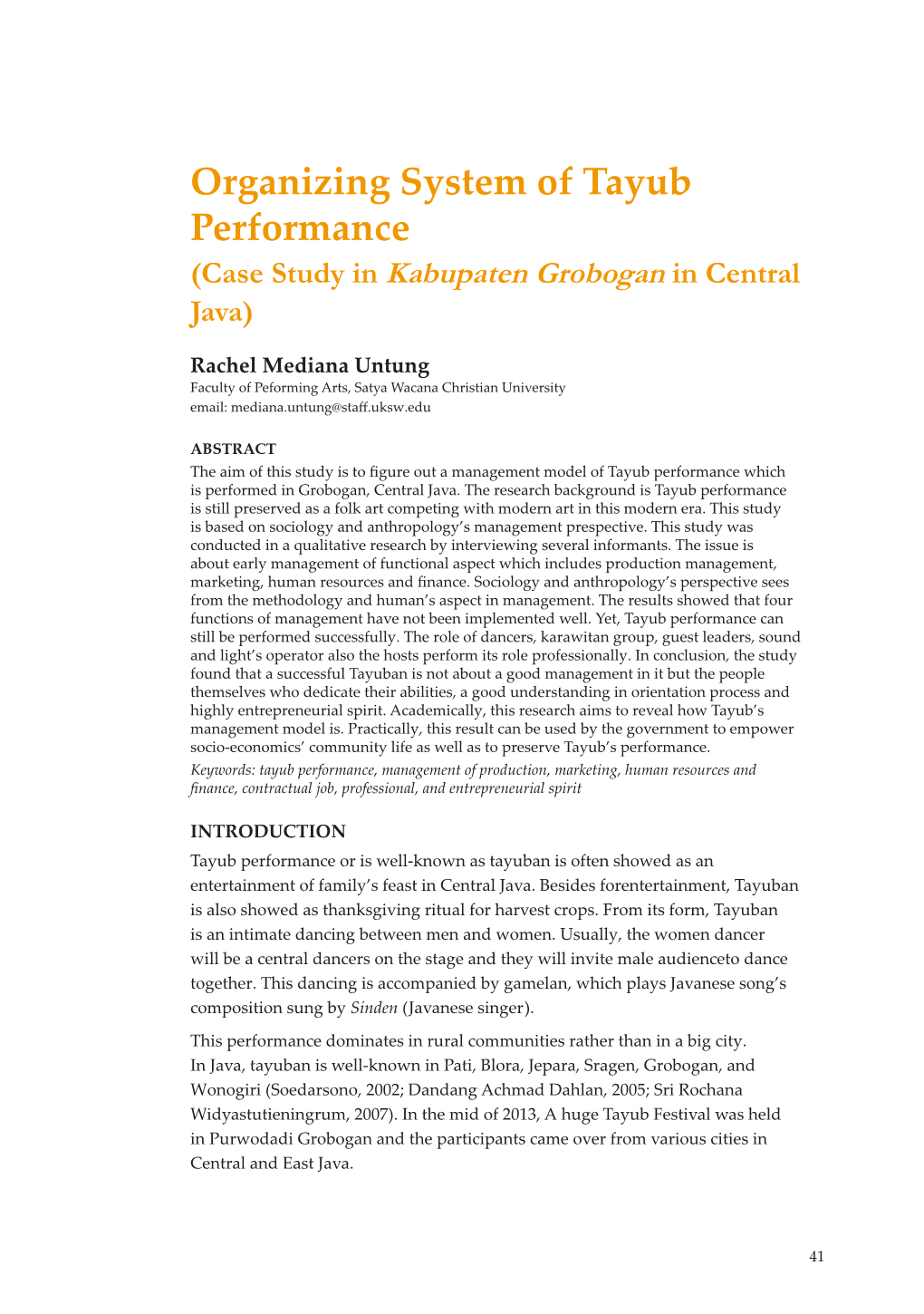 Organizing System of Tayub Performance (Case Study in Kabupaten Grobogan in Central Java)