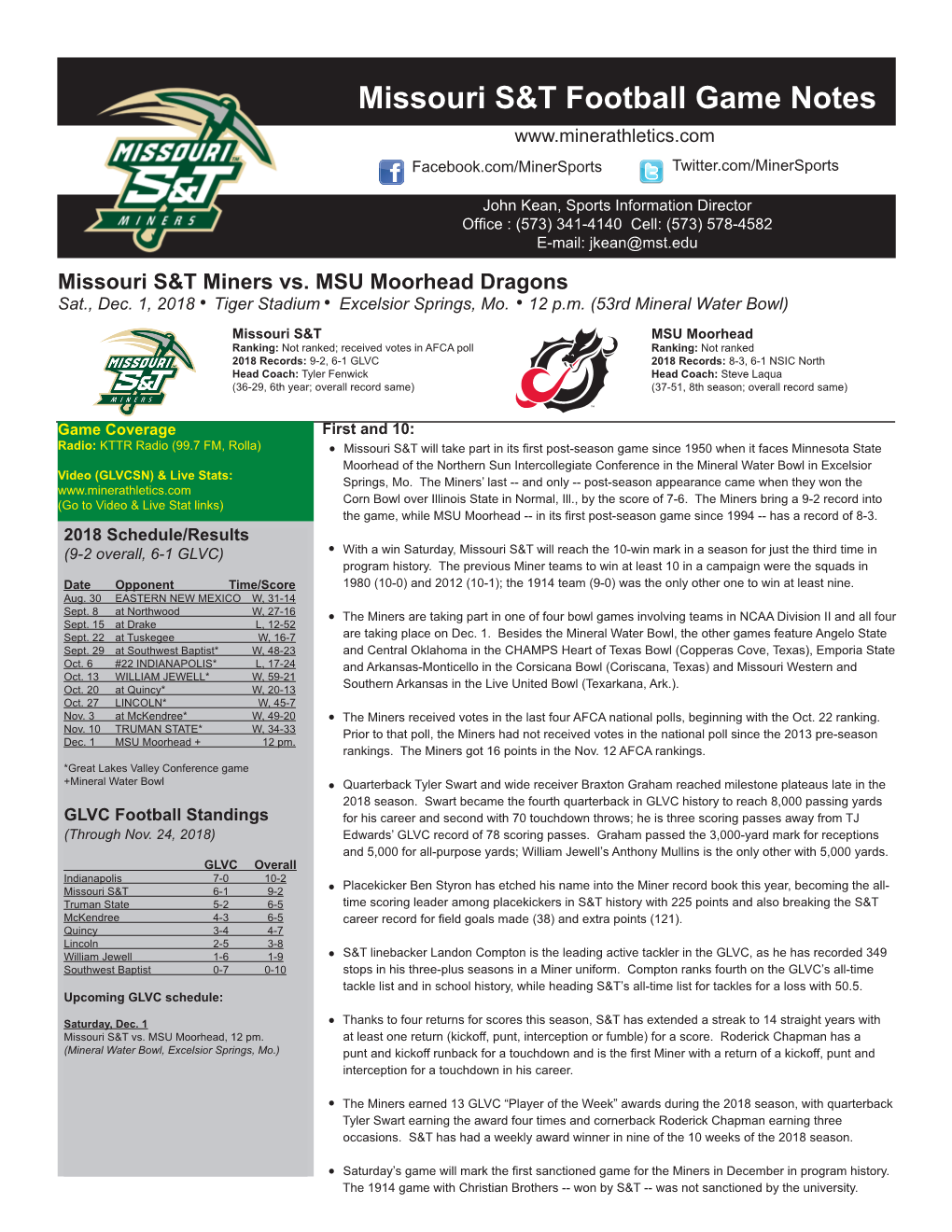 Missouri S&T Football Game Notes