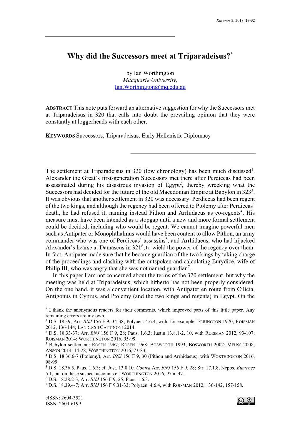 Why Did the Successors Meet at Triparadeisus?*