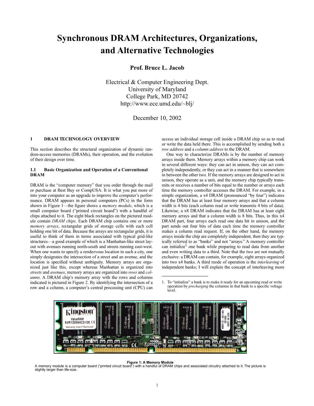 Synchronous DRAM Architectures, Organizations, and Alternative Technologies