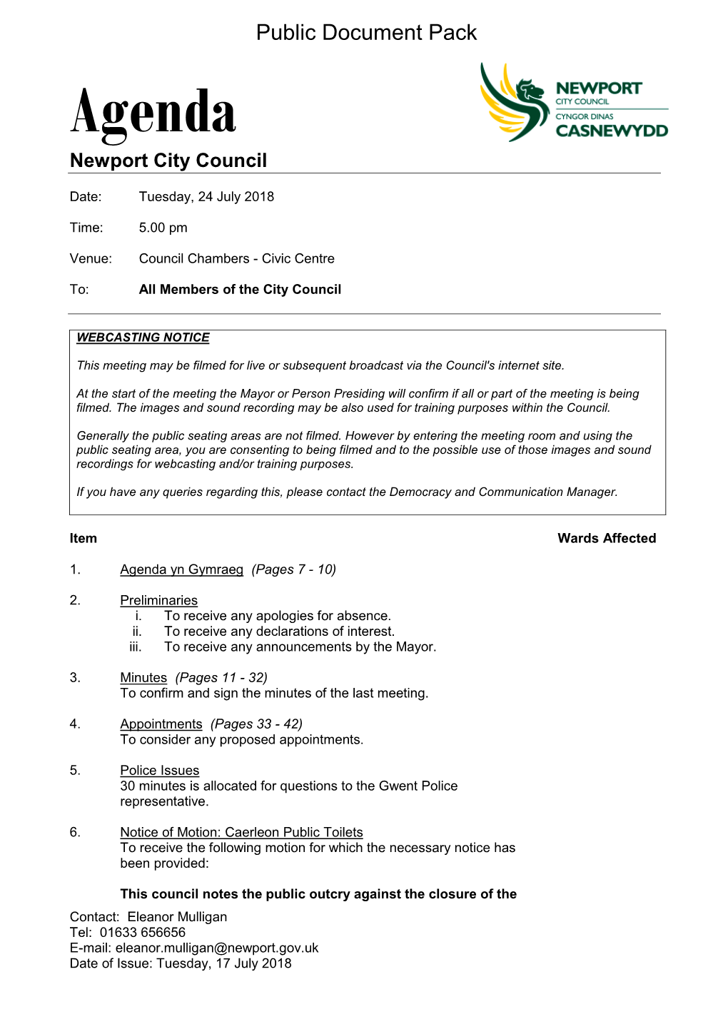 (Public Pack)Agenda Document for Council, 24/07/2018 17:00