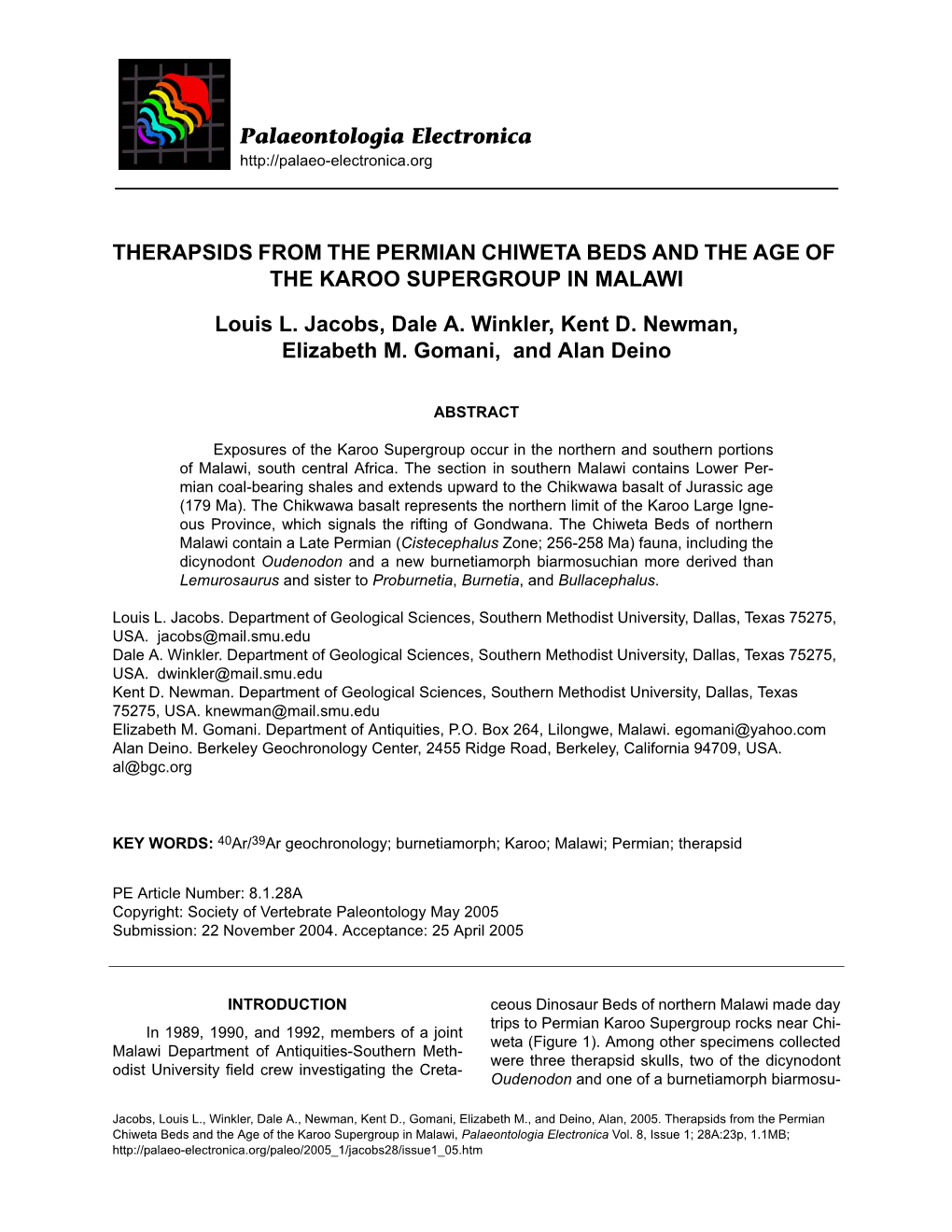 Therapsids from the Permian Chiweta Beds and the Age of the Karoo Supergroup in Malawi