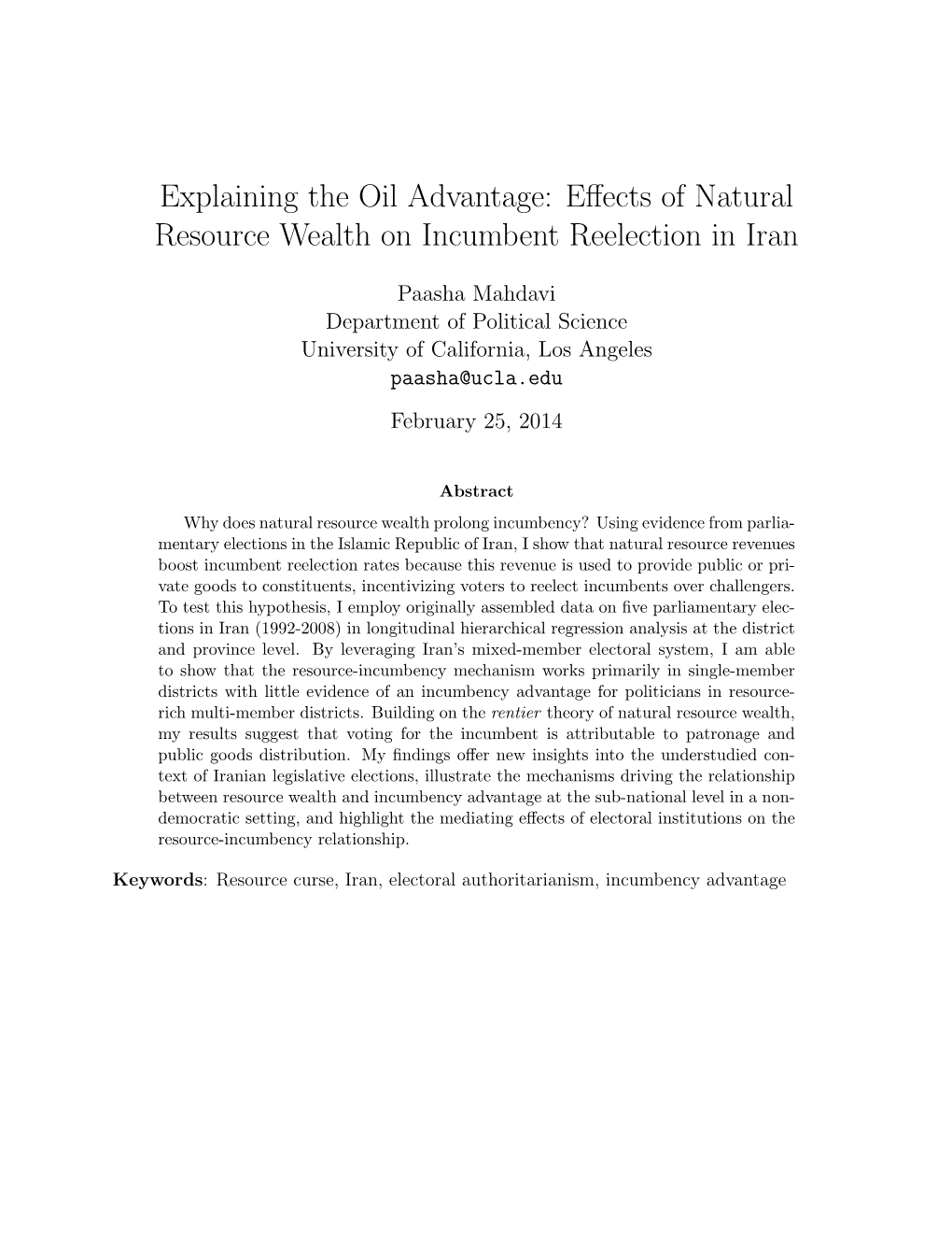 Explaining the Oil Advantage: Effects of Natural