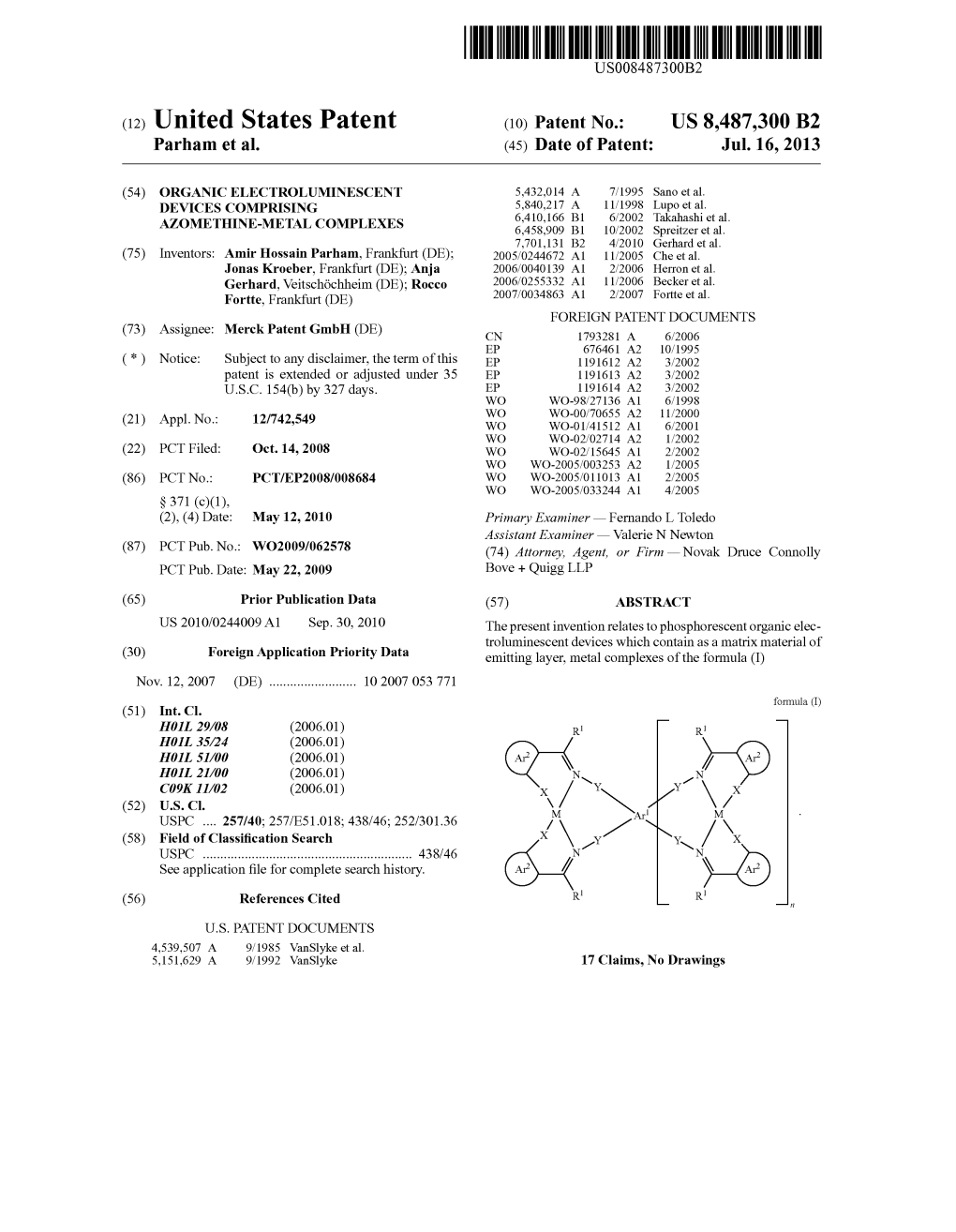 (12) United States Patent (10) Patent No.: US 8.487,300 B2 Parham Et Al