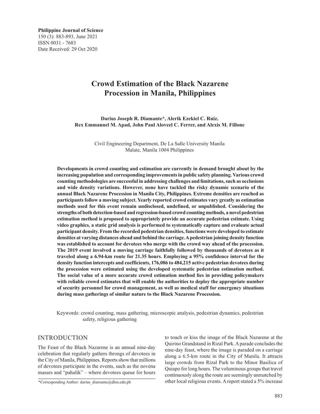 Crowd Estimation of the Black Nazarene Procession in Manila, Philippines