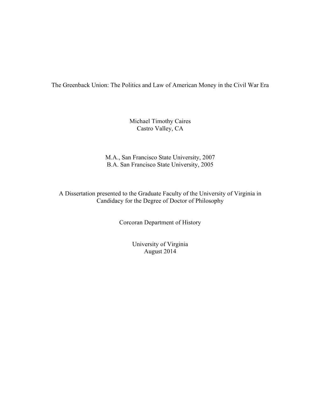 The Greenback Union: the Politics and Law of American Money in the Civil War Era