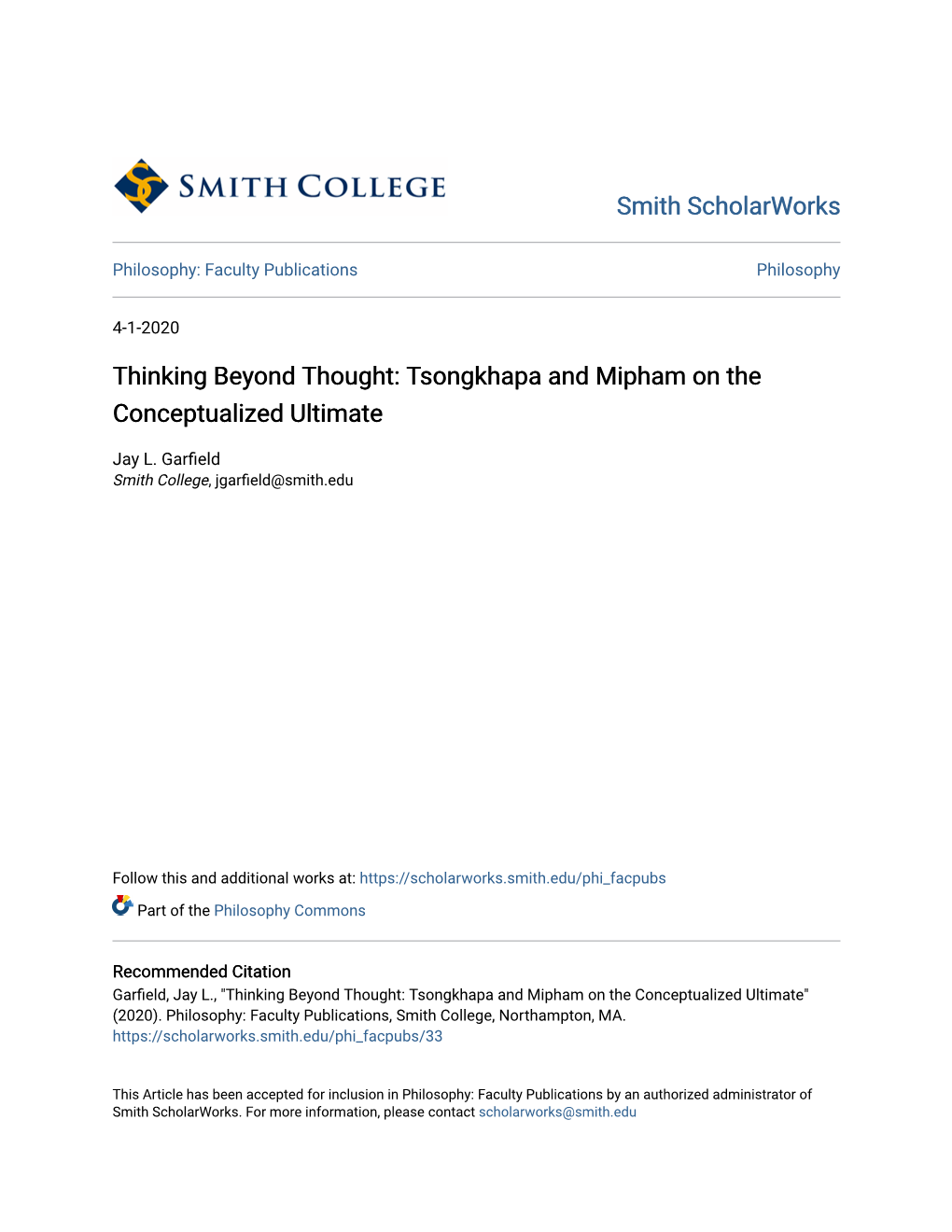 Thinking Beyond Thought: Tsongkhapa and Mipham on the Conceptualized Ultimate