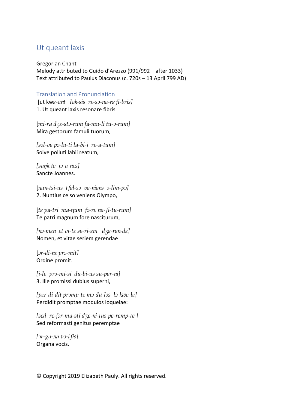 Ut Queant Laxis Analysis