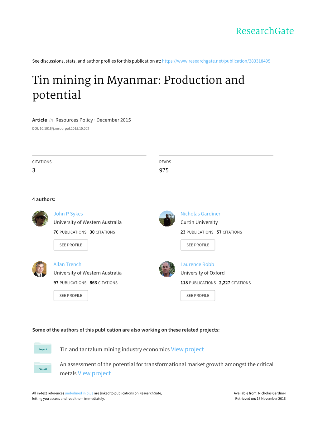 Tin Mining in Myanmar: Production and Potential