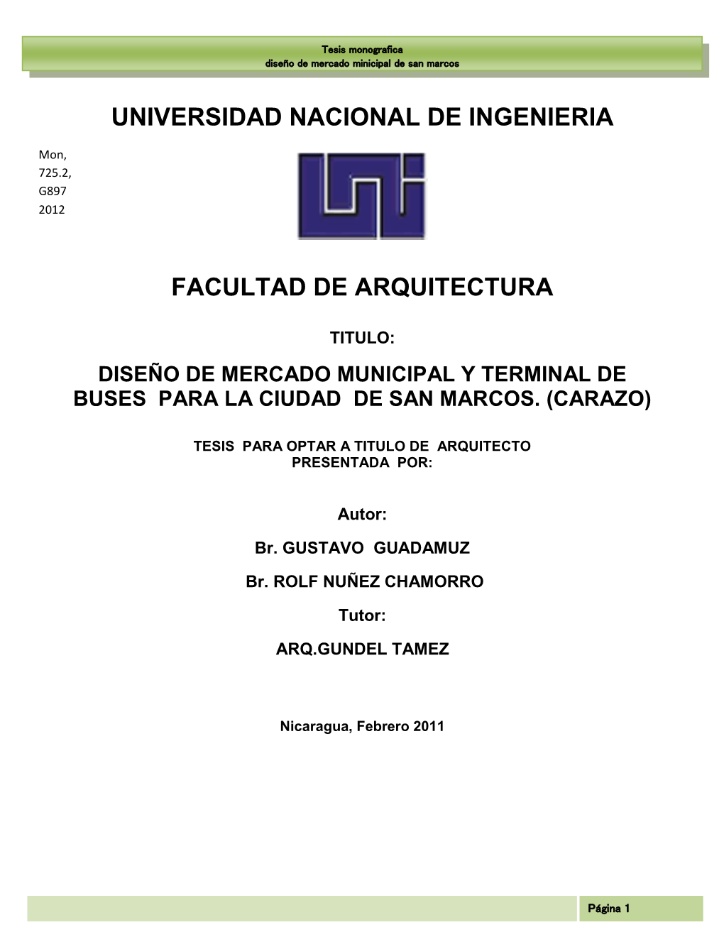 Universidad Nacional De Ingenieria Facultad De