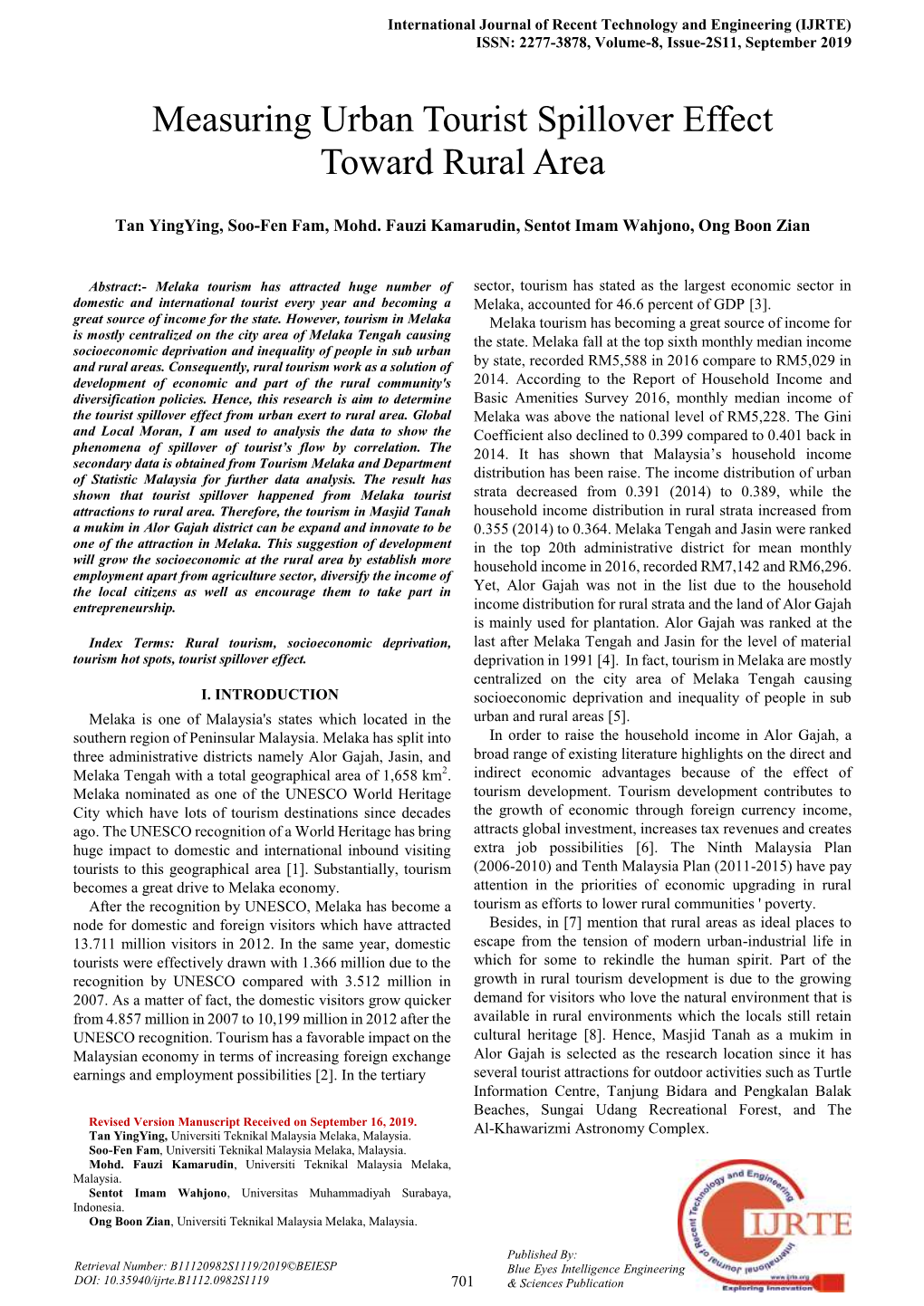 Measuring Urban Tourist Spillover Effect Toward Rural Area