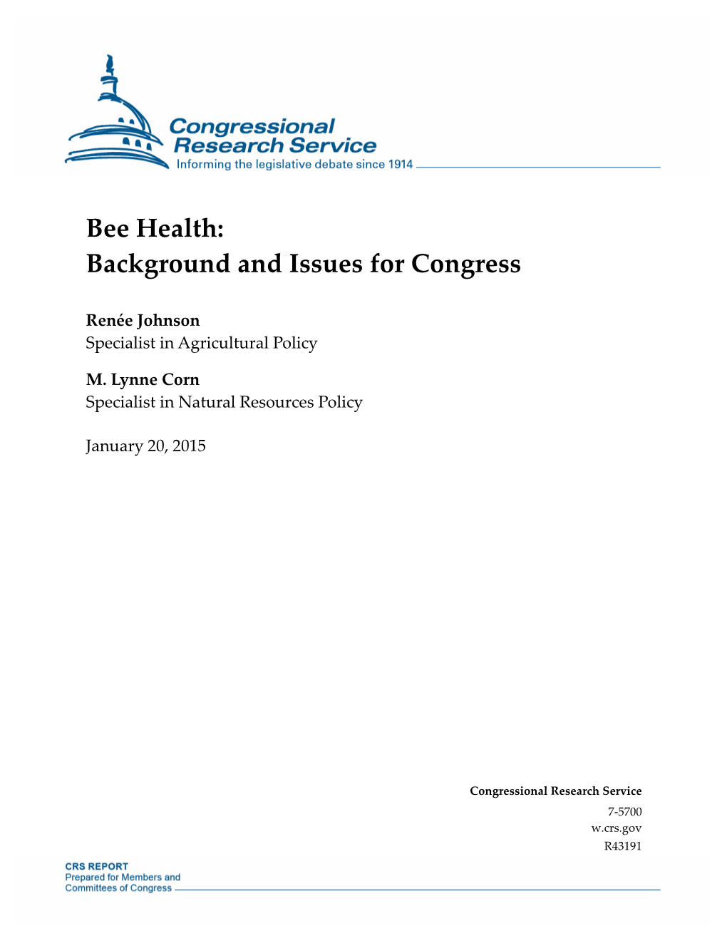 Bee Health: Background and Issues for Congress