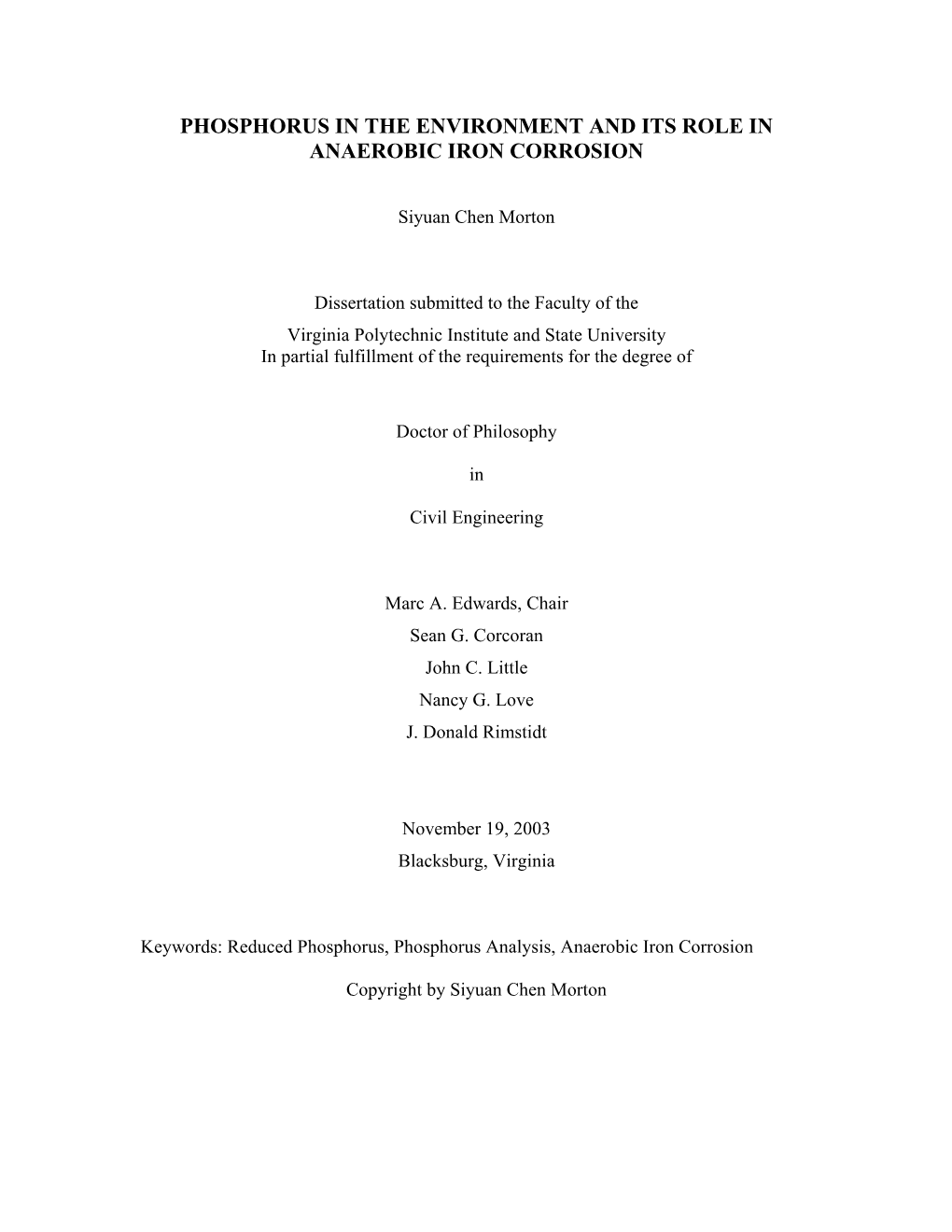 Phosphorus in the Environment and Its Role in Anaerobic Iron Corrosion