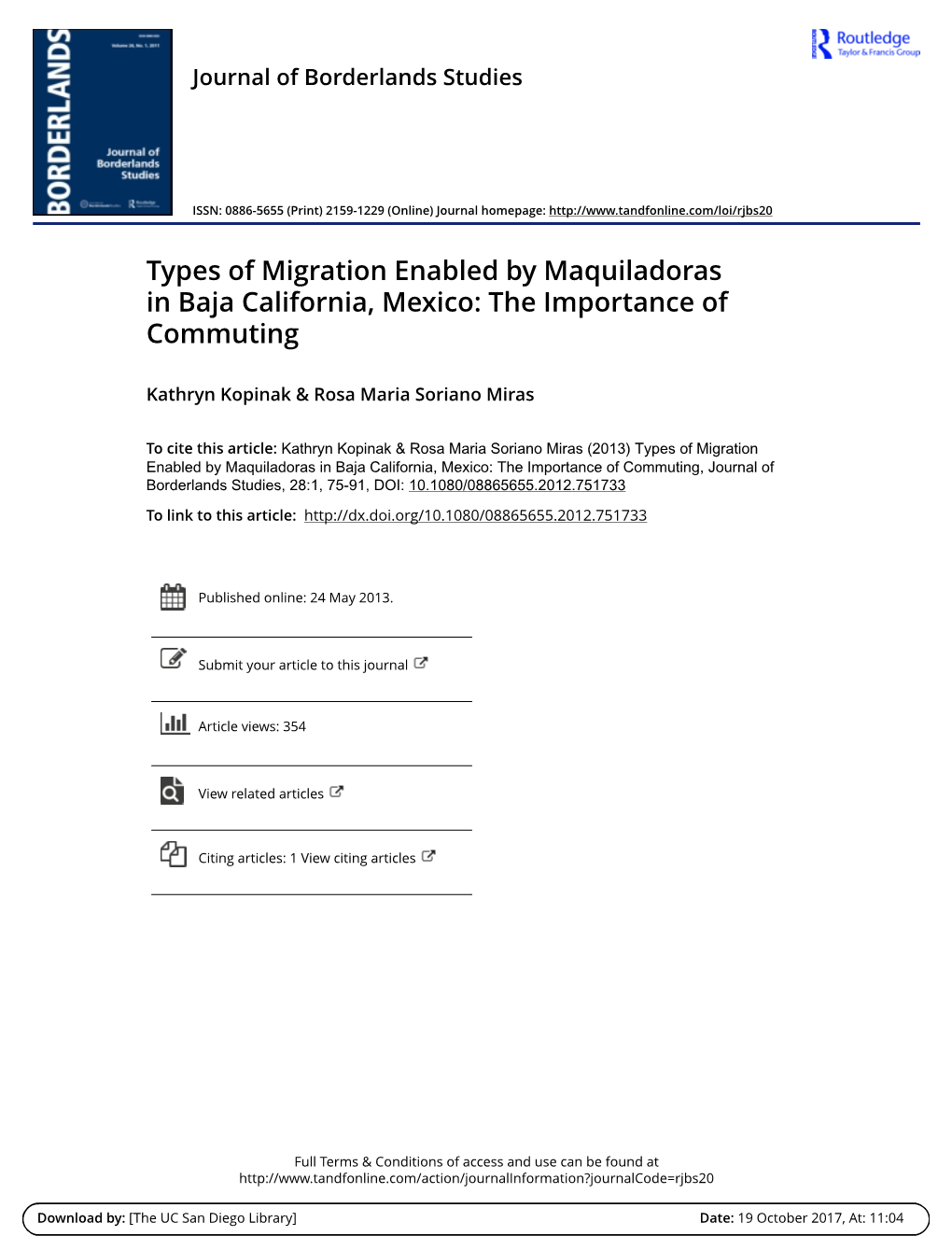 Types of Migration Enabled by Maquiladoras in Baja California, Mexico: the Importance of Commuting