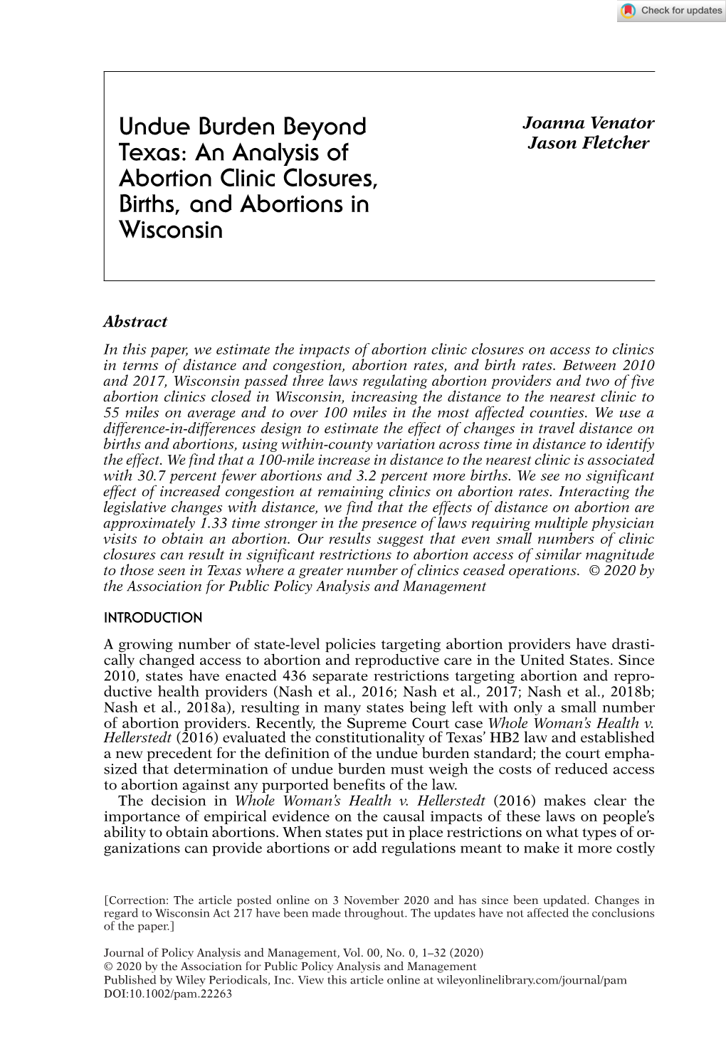 Undue Burden Beyond Texas: an Analysis of Abortion Clinic Closures