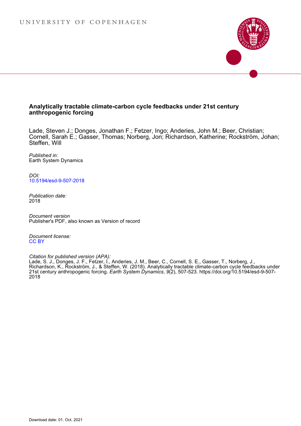 Analytically Tractable Climate–Carbon Cycle Feedbacks Under 21St Century Anthropogenic Forcing