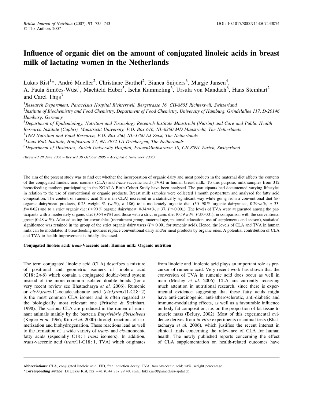 Influence of Organic Diet on the Amount of Conjugated Linoleic Acids