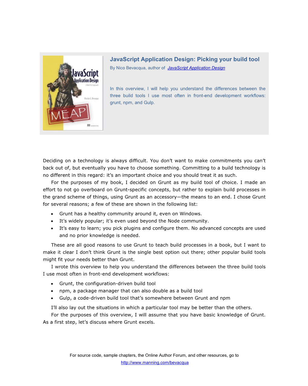 Javascript Application Design: Picking Your Build Tool by Nico Bevacqua, Author of Javascript Application Design