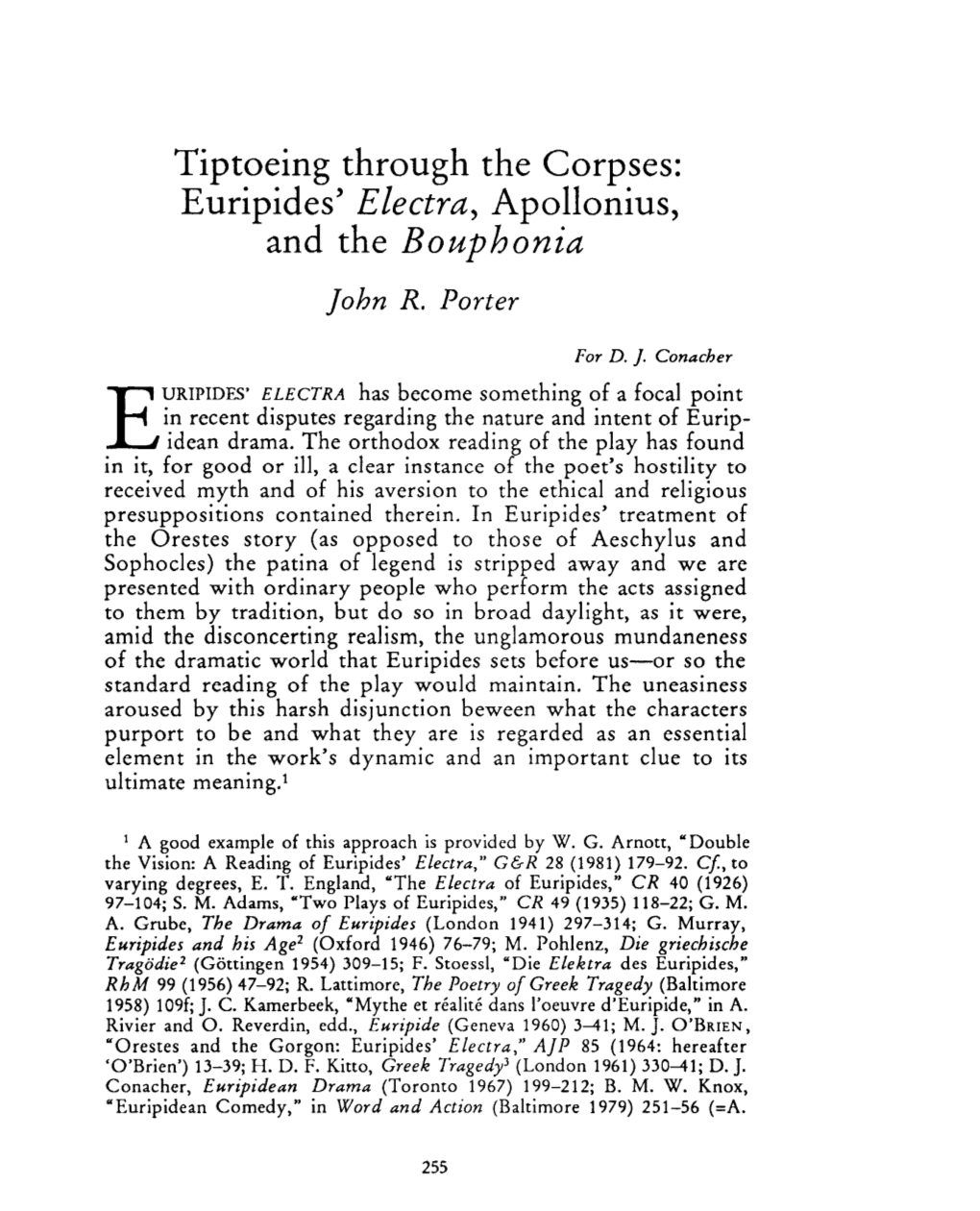 Tiptoeing Through the Corpses: Euripides' Electra, Apollonius, and the Bouphonia John R