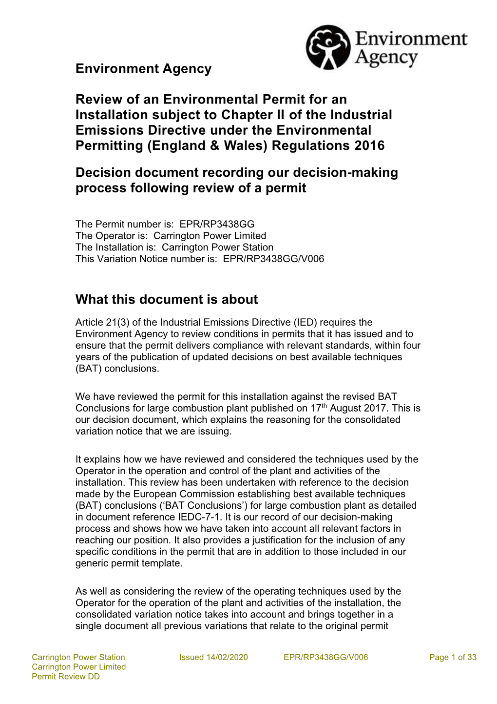 Decision Document Recording Our Decision-Making Process Following Review of a Permit