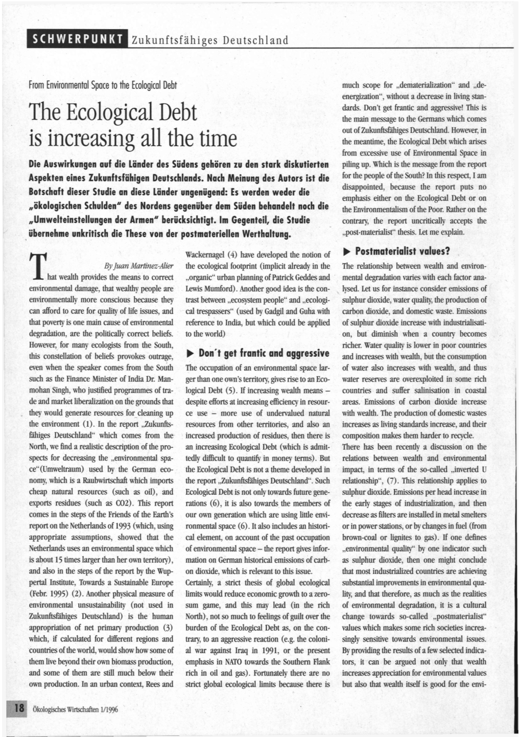 From Environmental Space to the Ecological Debt Much Scope for „Dematerialization" and „De- Energization", Without a Decrease in Living Stan- Dards