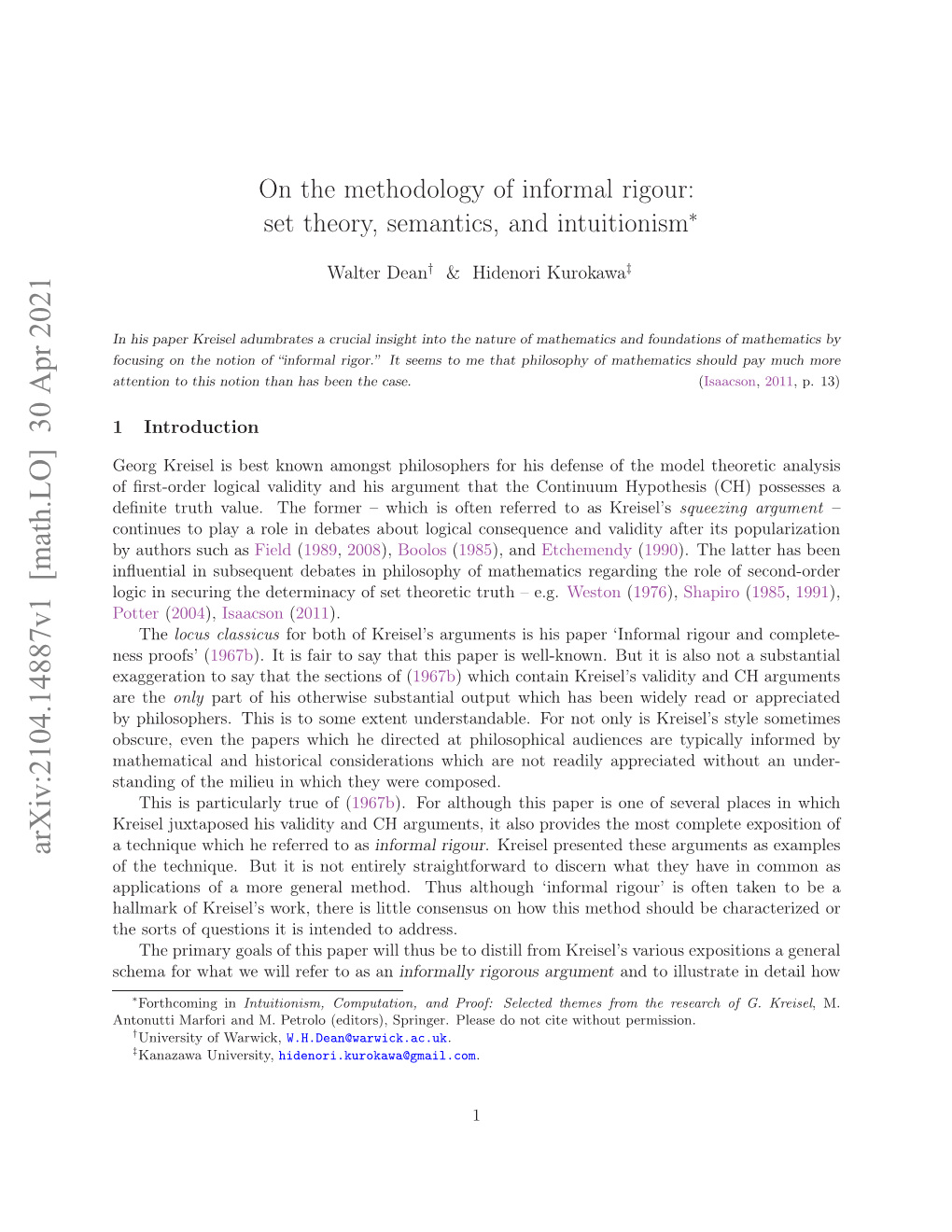 On the Methodology of Informal Rigour: Set Theory, Semantics