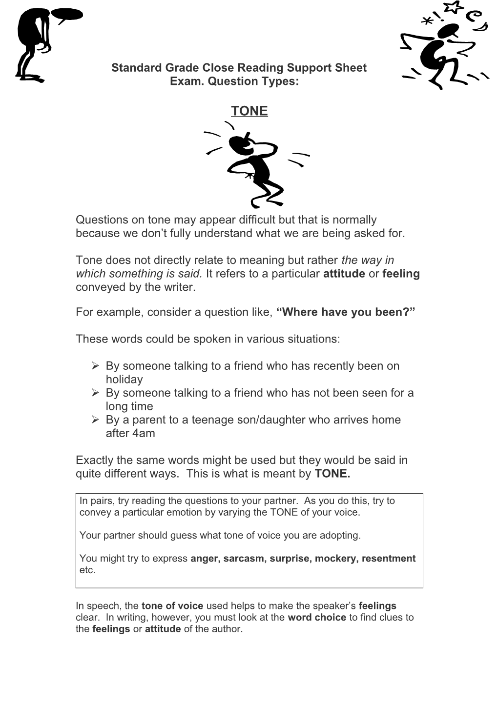 Standard Grade Close Reading Support Sheet