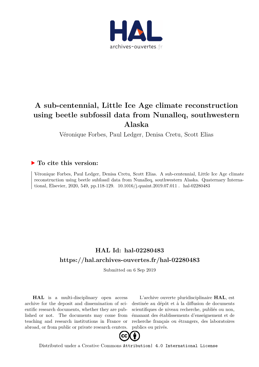 A Sub-Centennial, Little Ice Age Climate Reconstruction Using Beetle