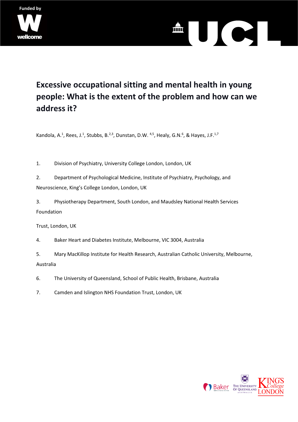 Excessive Occupational Sitting and Mental Health in Young People: What Is the Extent of the Problem and How Can We Address It?