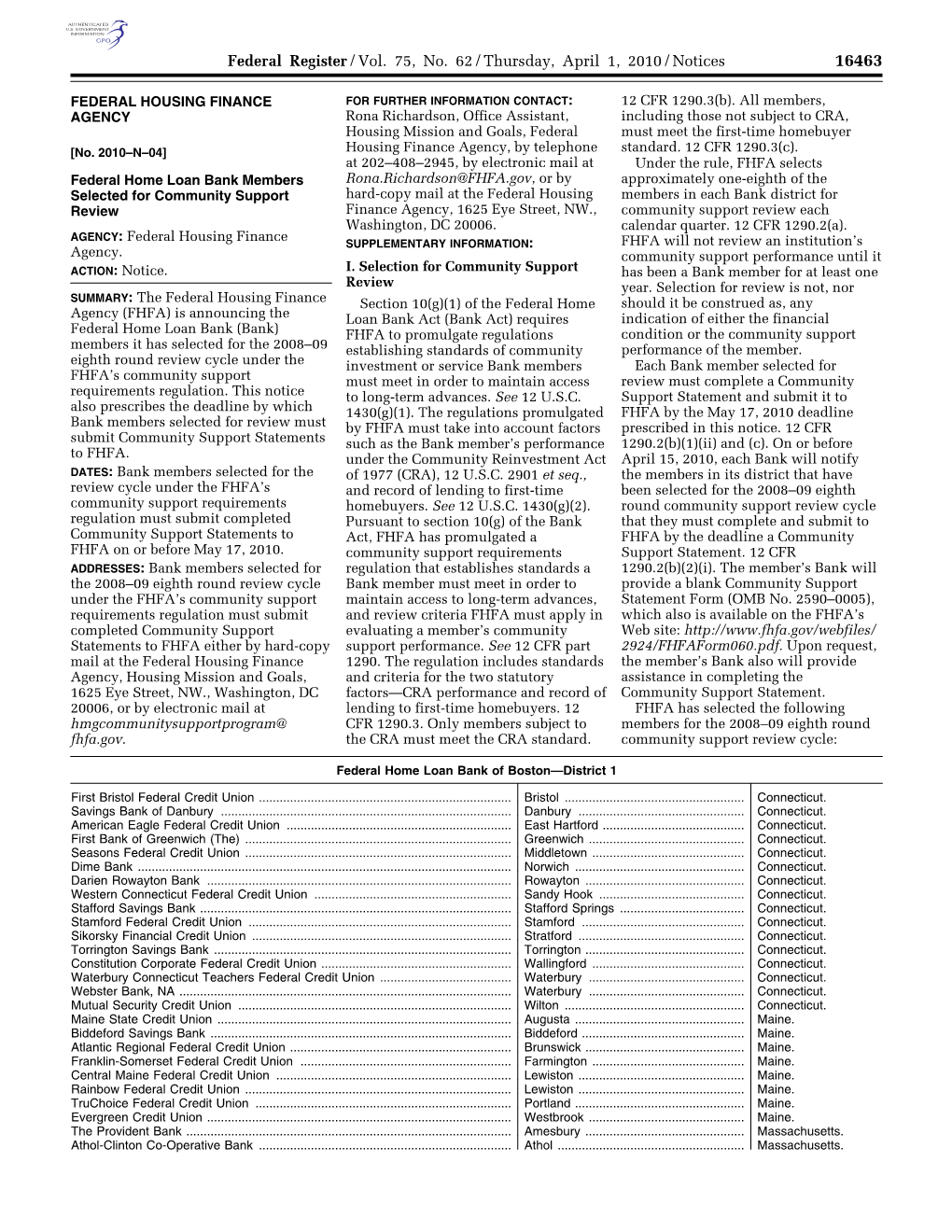 Federal Register/Vol. 75, No. 62/Thursday, April 1, 2010/Notices