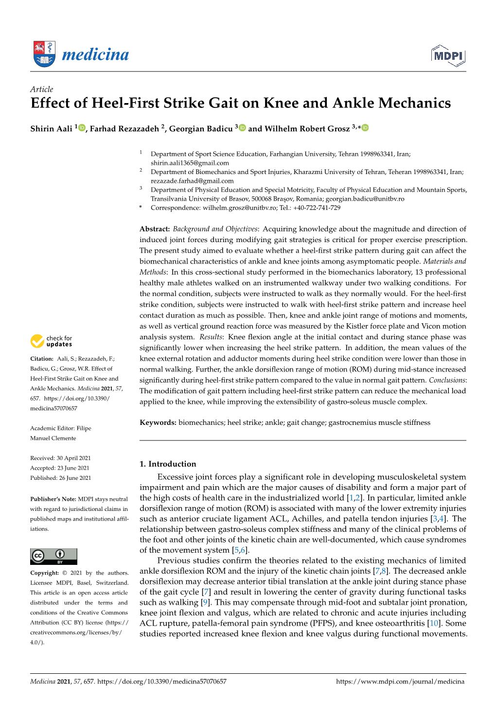 Effect of Heel-First Strike Gait on Knee and Ankle Mechanics