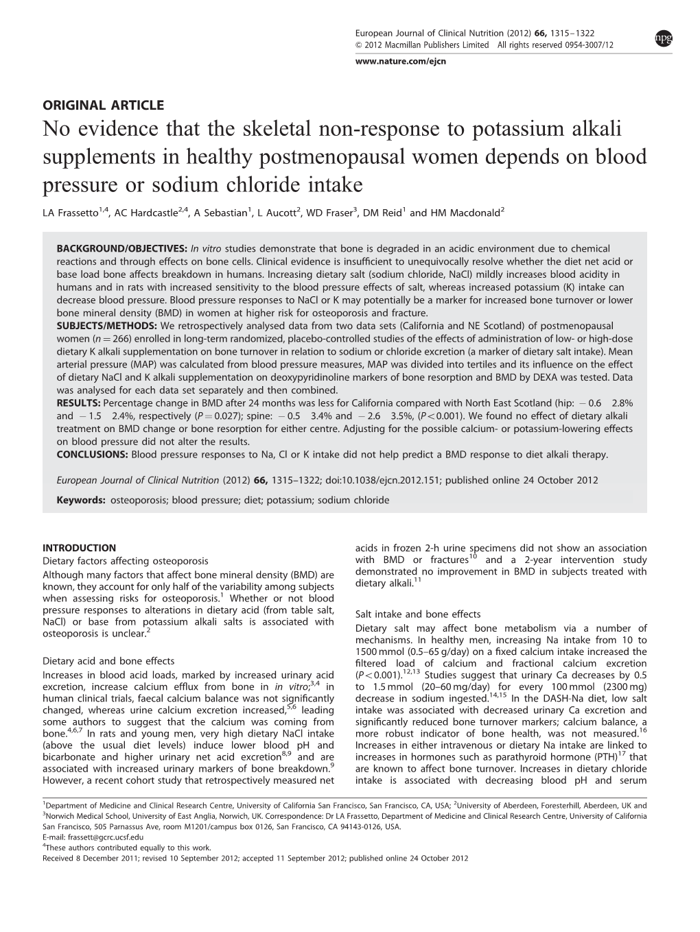 No Evidence That the Skeletal Non-Response to Potassium Alkali Supplements in Healthy Postmenopausal Women Depends on Blood Pressure Or Sodium Chloride Intake