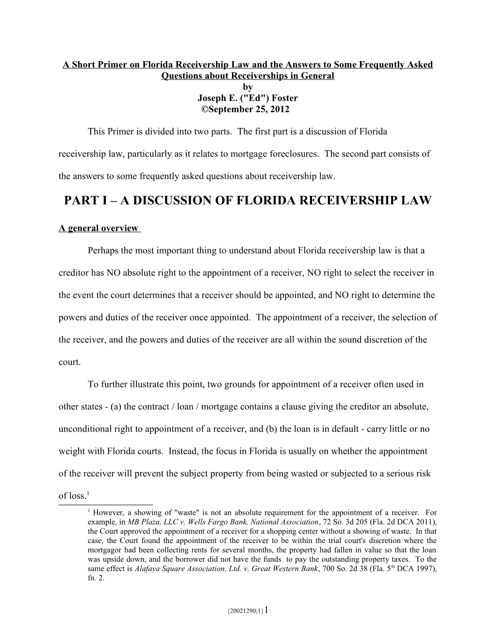 Primer on Florida Receivership Law (O1171835)