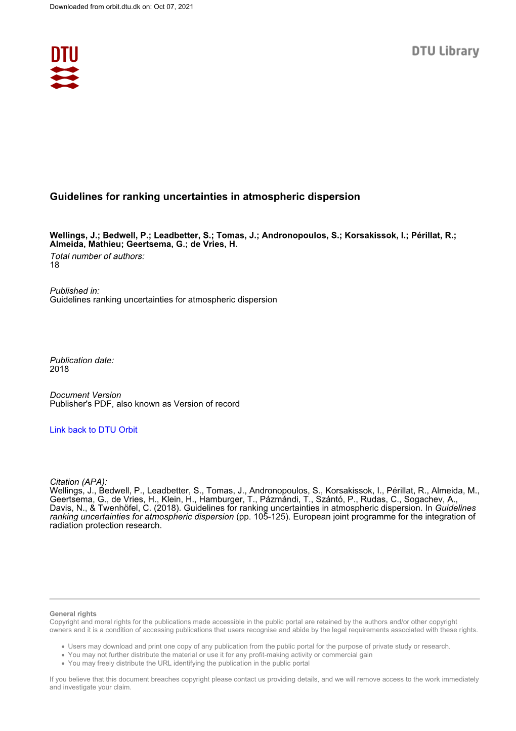 Guidelines for Ranking Uncertainties in Atmospheric Dispersion