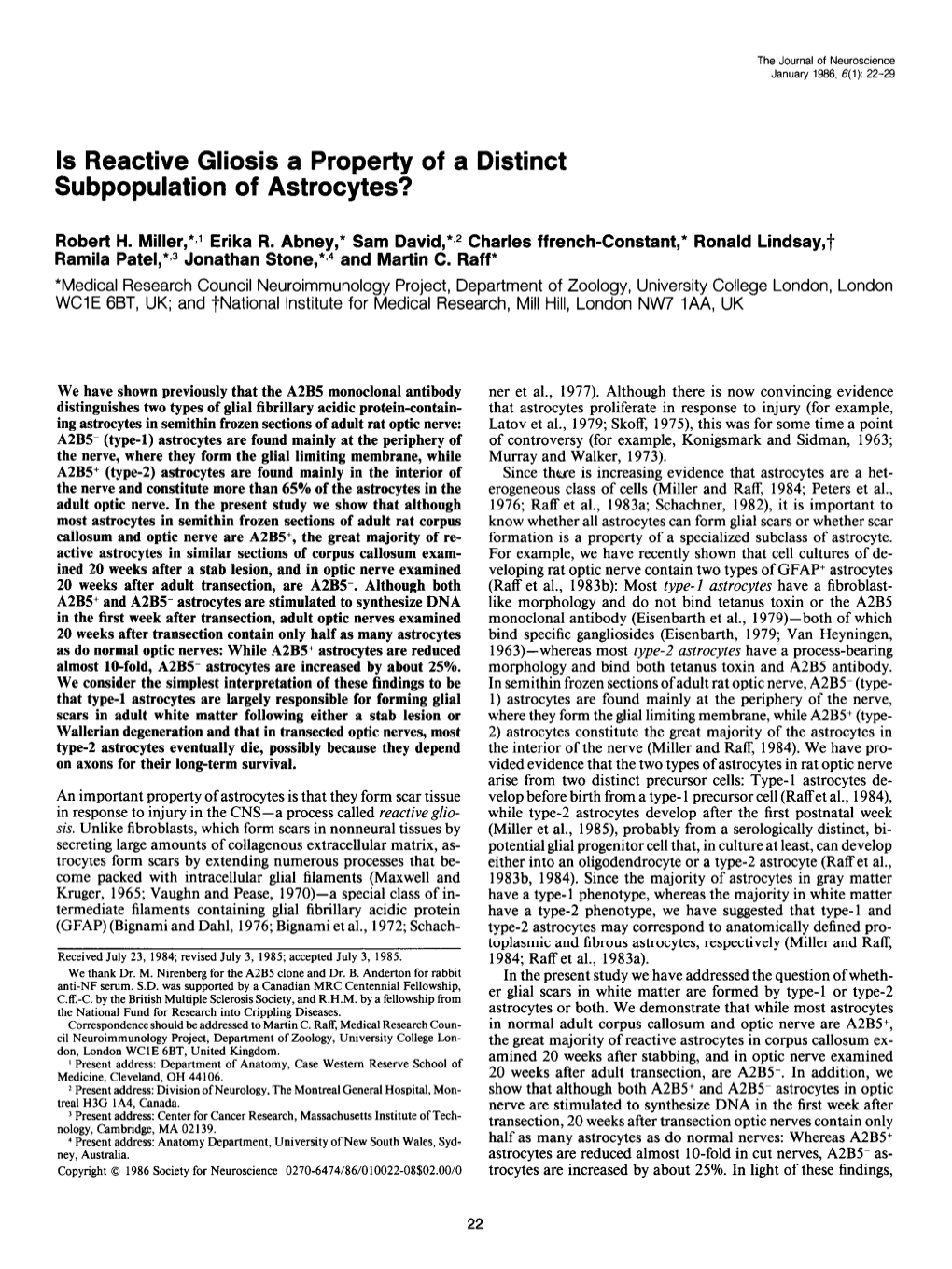 Is Reactive Gliosis a Property of a Distinct Subpopulation of Astrocytes?