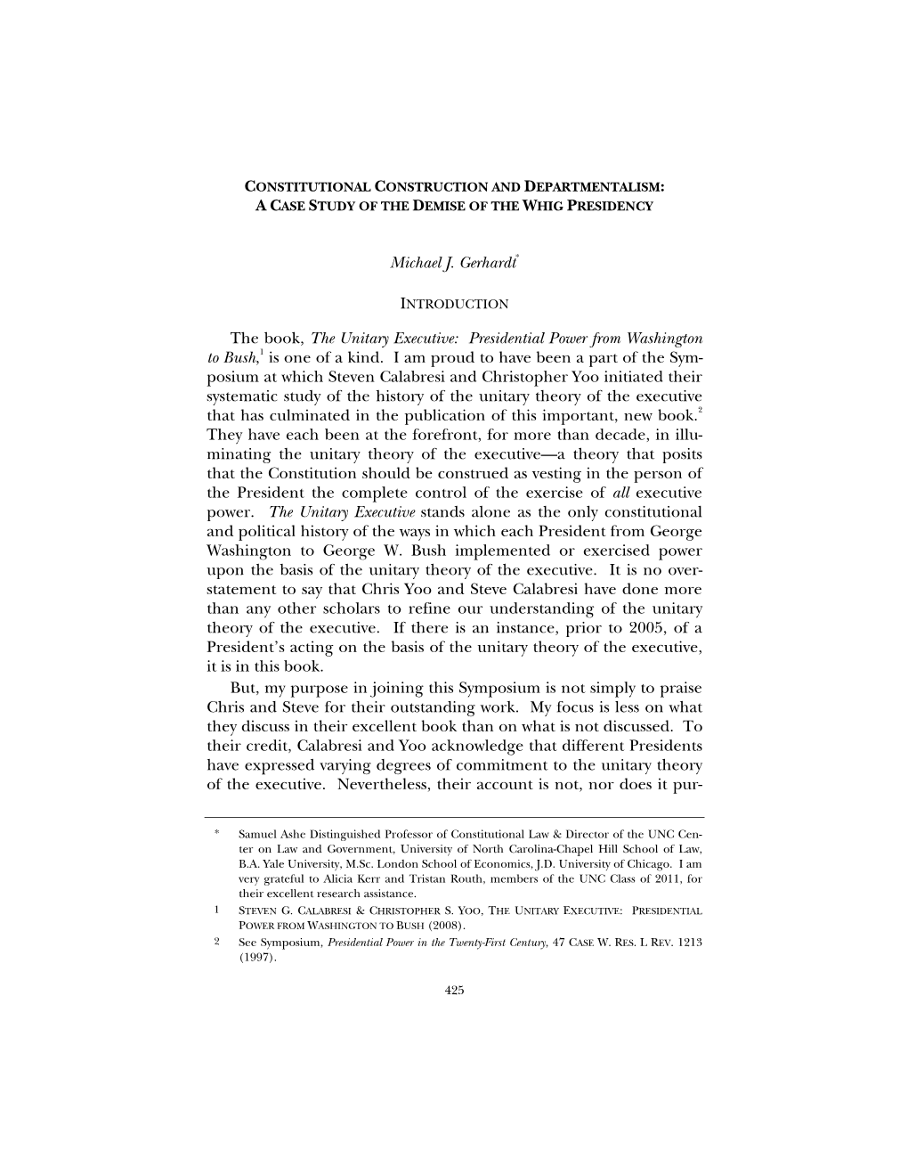 Constitutional Construction and Departmentalism: a Case Study of the Demise of the Whig Presidency