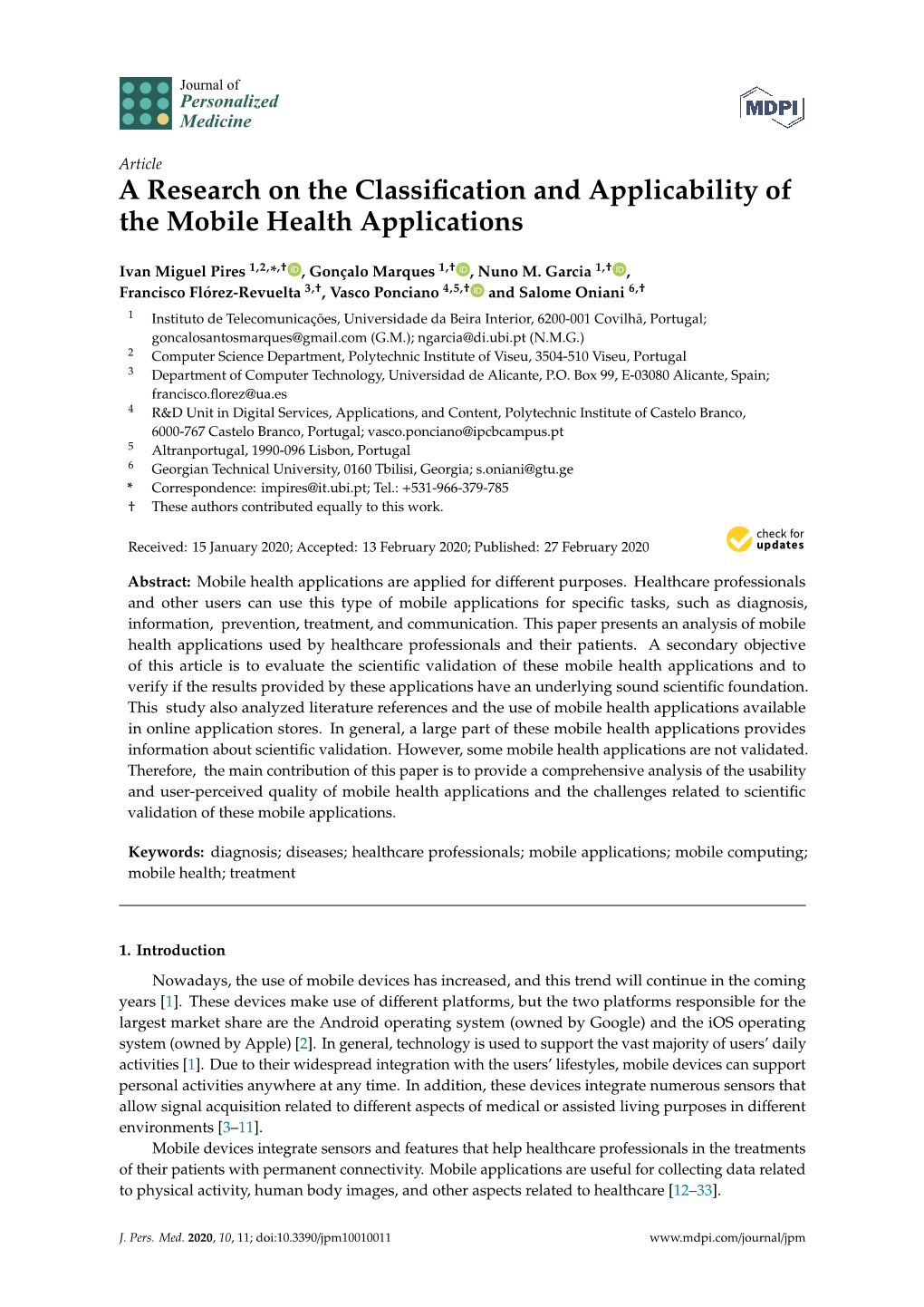 A Research on the Classification and Applicability of the Mobile Health