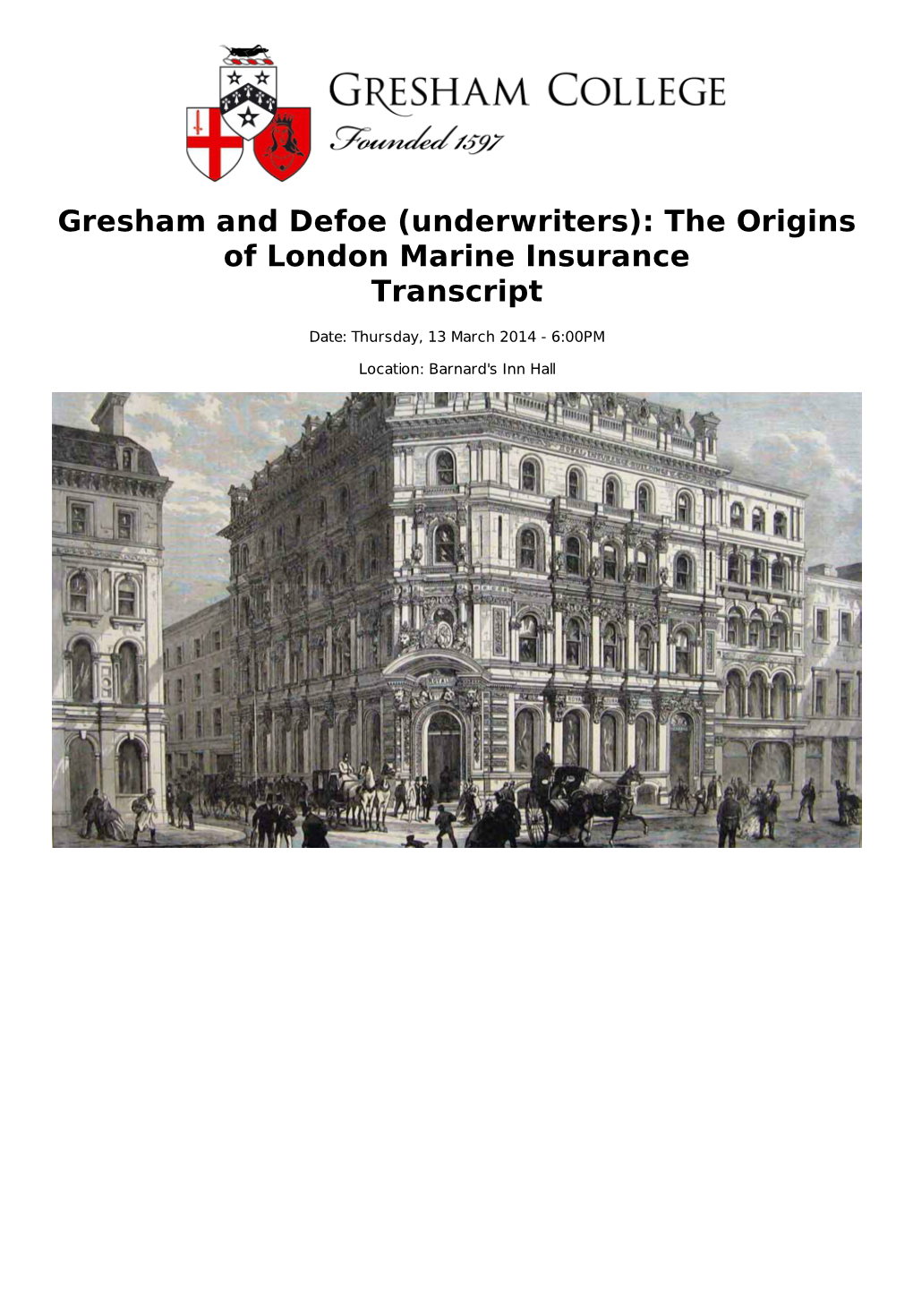 (Underwriters): the Origins of London Marine Insurance Transcript