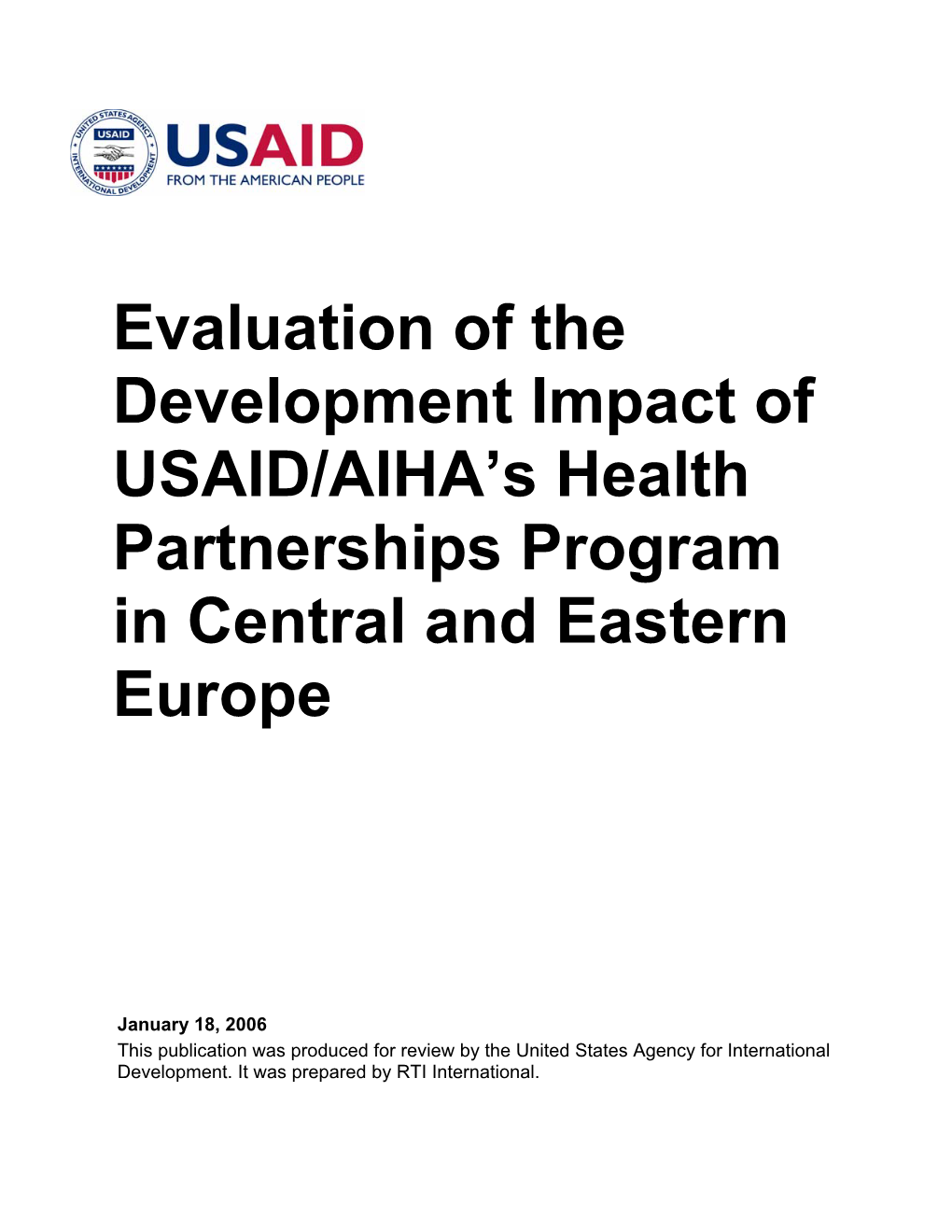 USAID/RTI Evaluation Report of AIHA Partnerships in Central and Eastern Europe