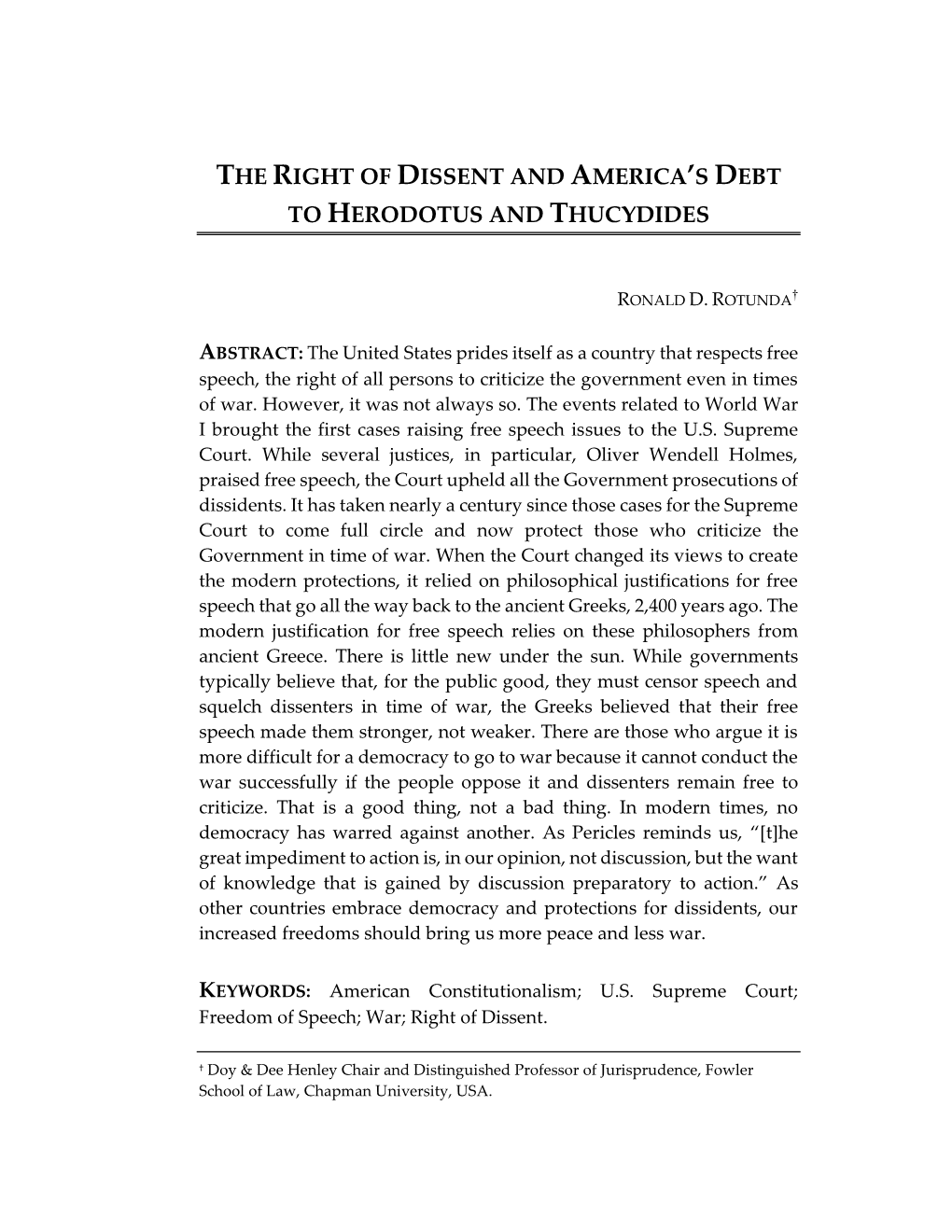 The Right of Dissent and America's Debt To