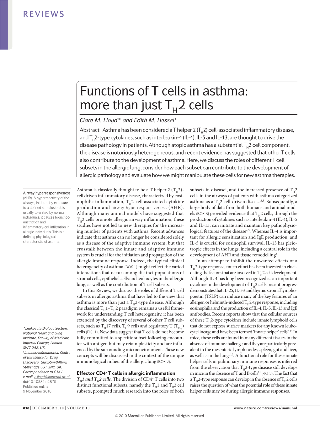 Functions of T Cells in Asthma: More Than Just TH2 Cells