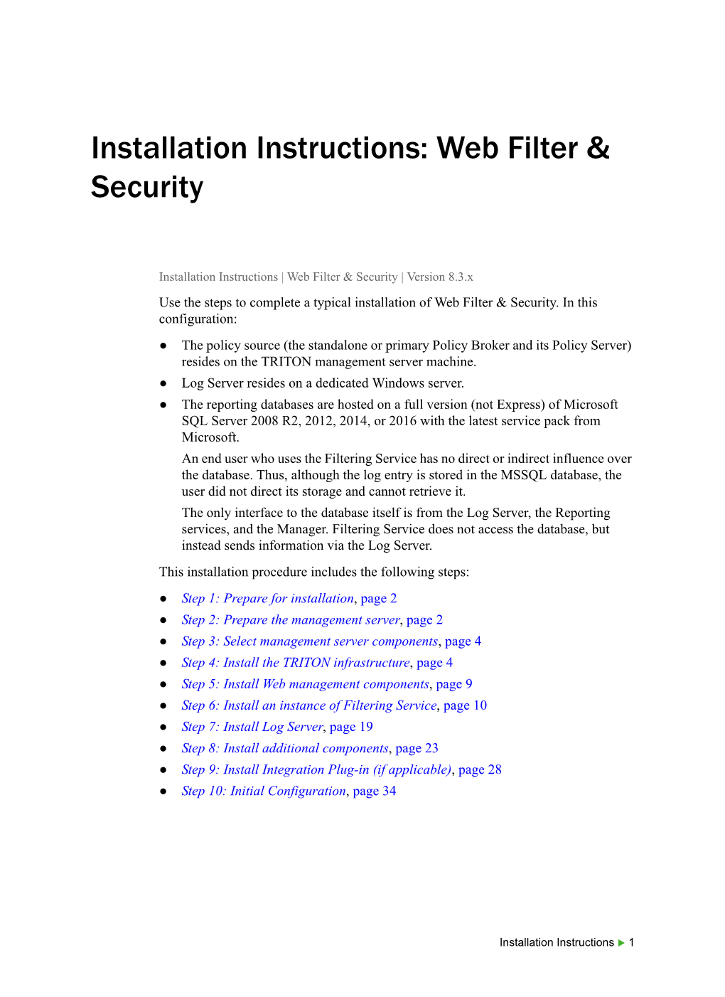 Installation Instructions: Web Filter & Security