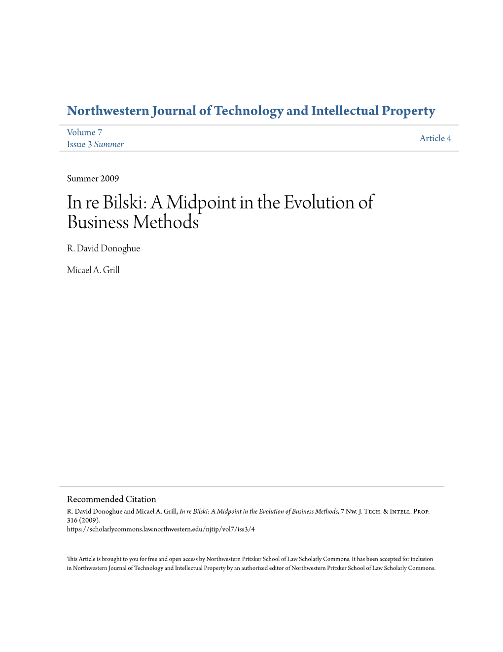 In Re Bilski: a Midpoint in the Evolution of Business Methods R