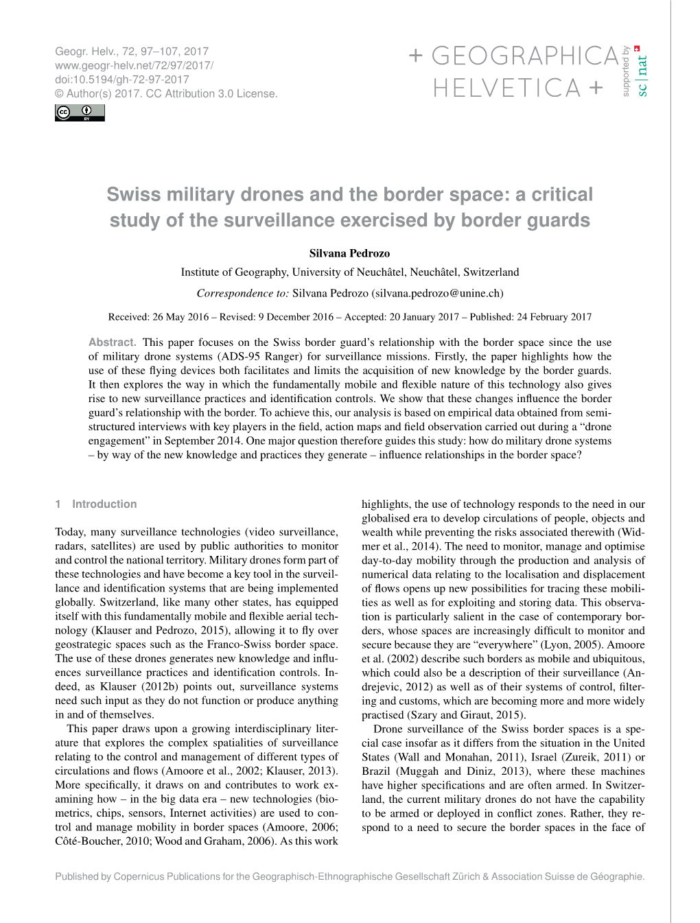 Swiss Military Drones and the Border Space: a Critical Study of the Surveillance Exercised by Border Guards
