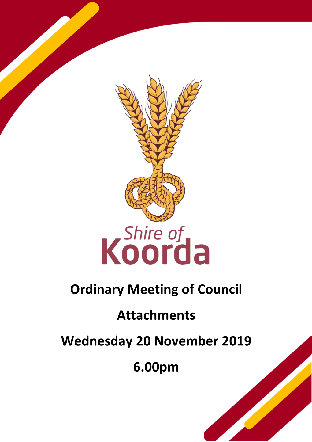 Ordinary Meeting of Council Attachments Wednesday 20 November 2019 6.00Pm