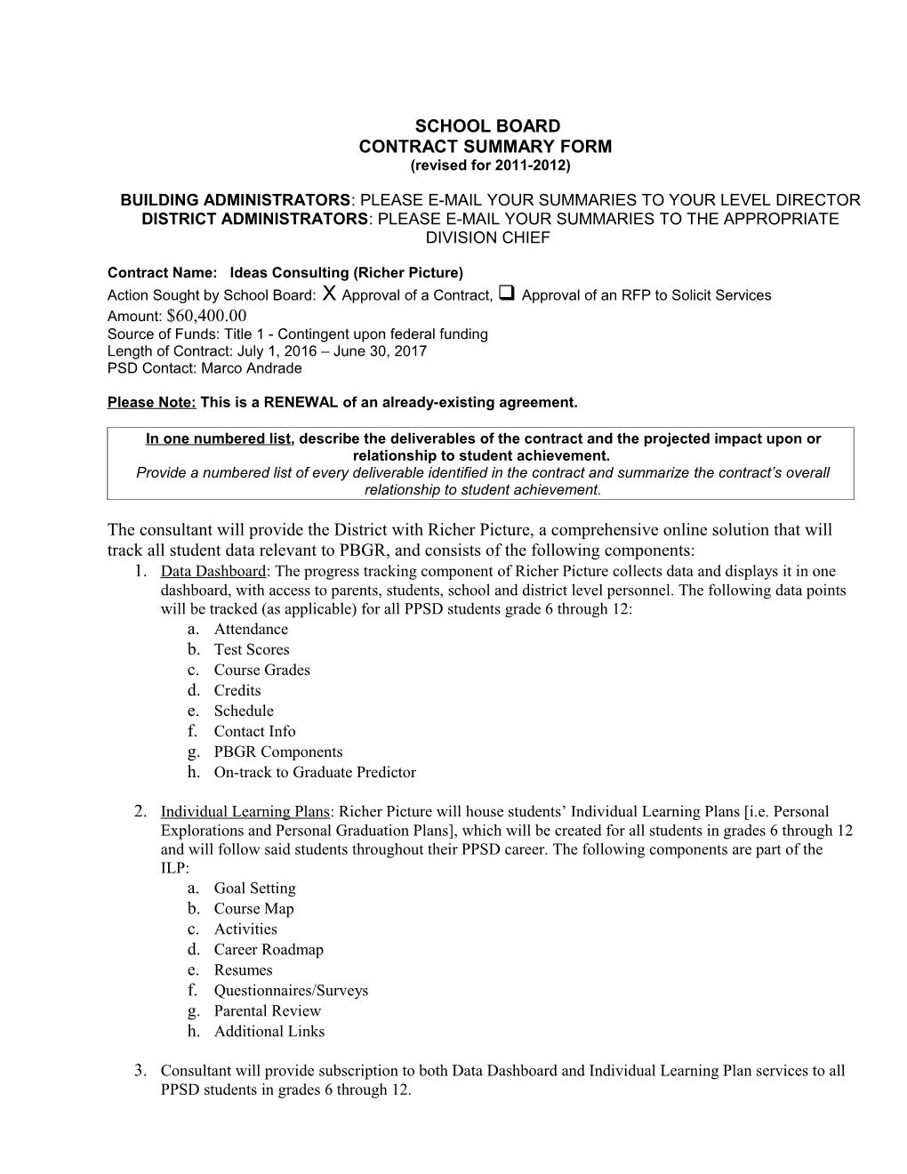 School Board Contract Information Form