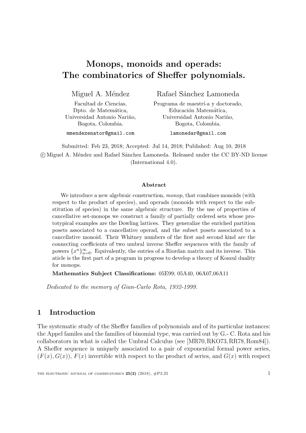 Monops, Monoids and Operads: the Combinatorics of Sheffer Polynomials