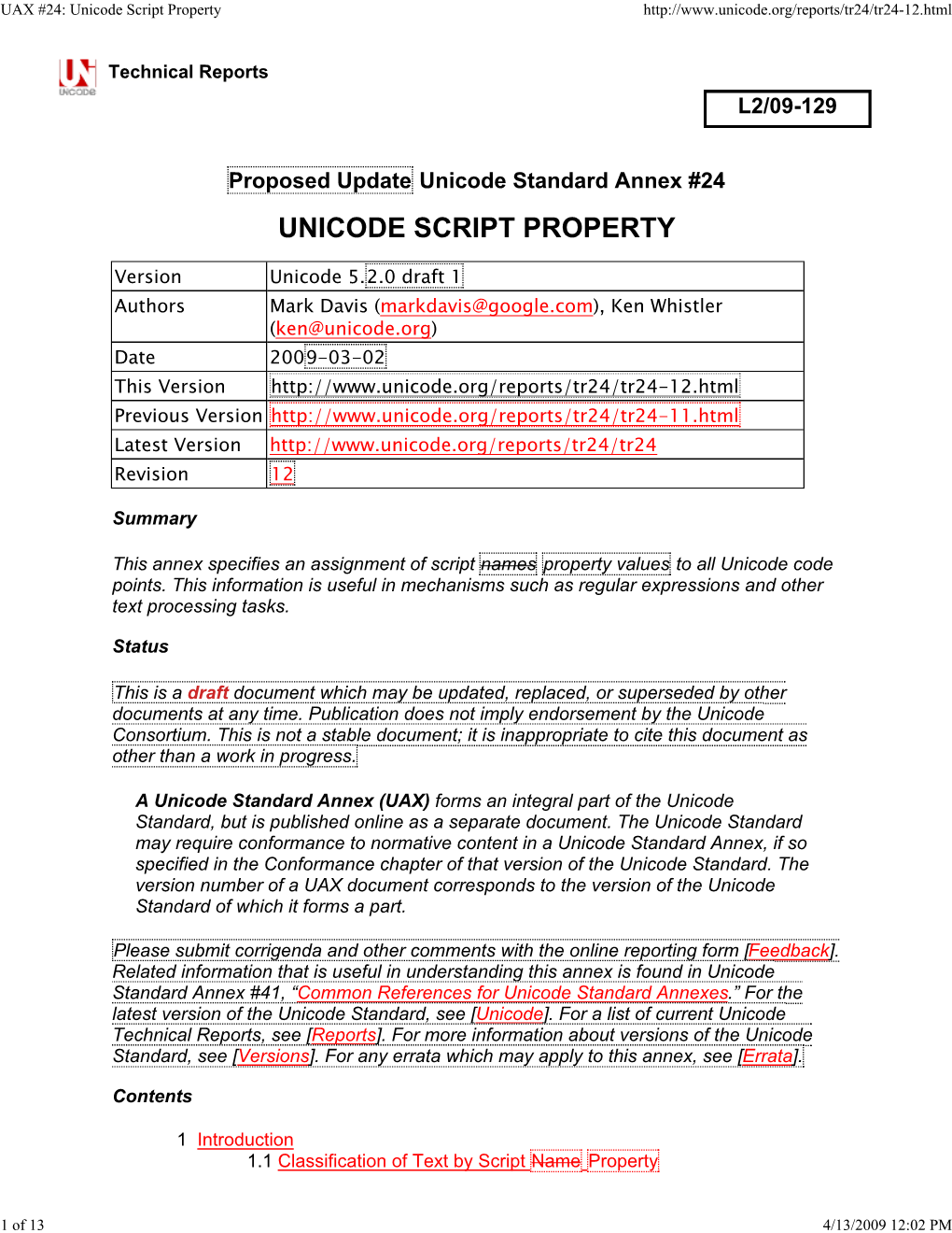 UAX #24: Unicode Script Property